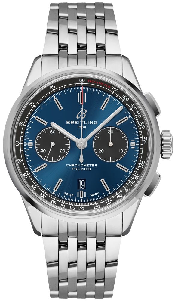 breitling premier b01 kronograf 42 blå urskive stål herreur ab0118a61c1a1