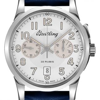breitling transocean kronograf silver urtavla blå läder herrklocka 1915 ab141112/g799-112x