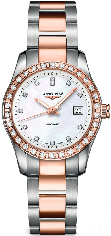 Longines Conquest Classic Automatic Steel & Rose Gold Diamond Women's Watch L2.285.5.88.7