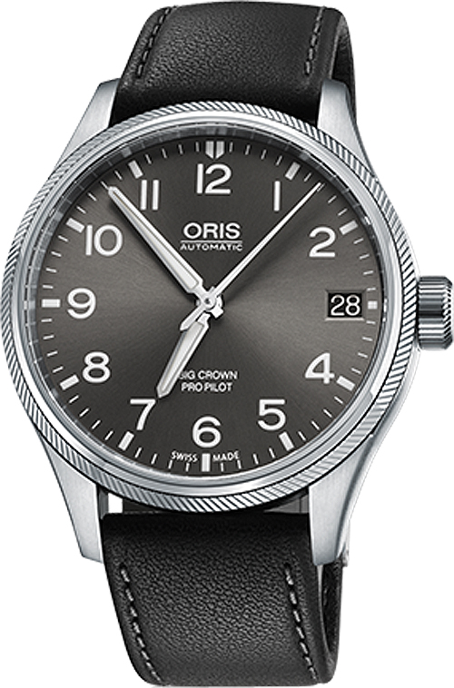 oris stor krona propilot datum grå urtavla klocka 75176974063ls