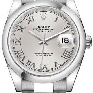 Rolex Datejust 36 Silver Roman Numeral Oyster Bracelet Watch 116200-0062