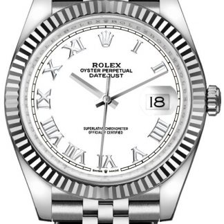 rolex datejust 36 biała tarcza zegarek z cyframi rzymskimi 126234-0025
