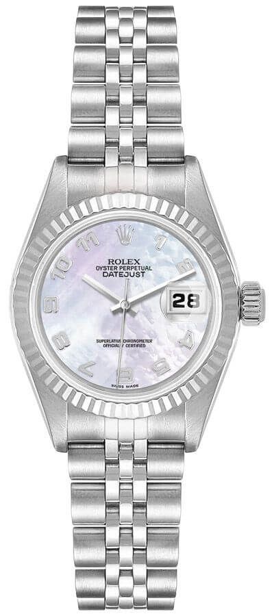 Rolex lady-datejust 26 vit pärlemor urtavla kvinnor klocka 79174