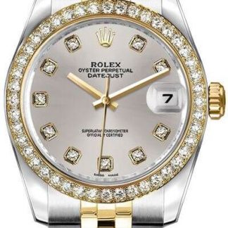 Rolex lady-datejust 26 silver diamant urtavla kvinnor klocka 179383