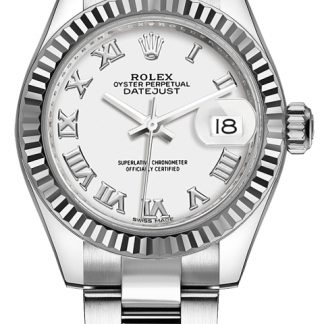 rolex lady-datejust 28 vit romerska siffror urtavla klocka 279174-0020