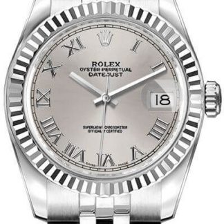 rolex lady-datejust 26 argento con numeri romani quadrante signore orologio 179174