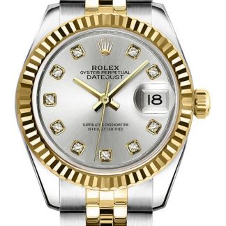 rolex lady-datejust 26 argento diamante orologio 179173