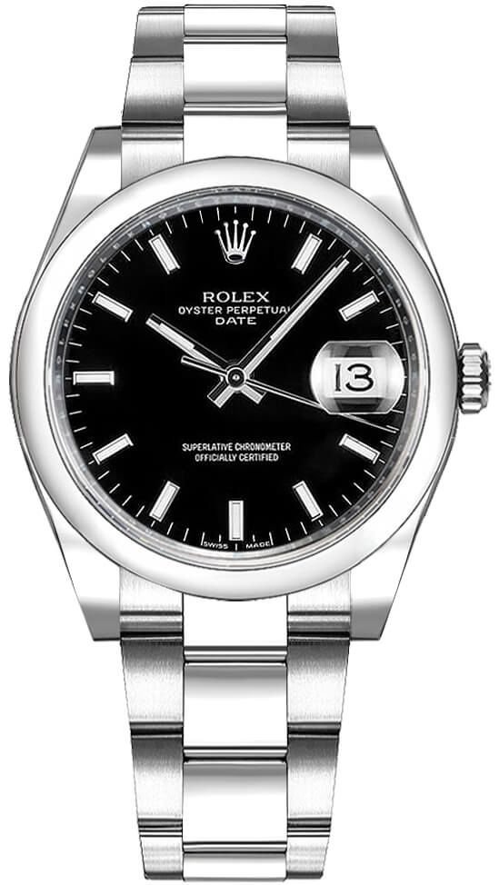 Rolex Oyster Perpetual Date 34 svart urtavla klocka 115200